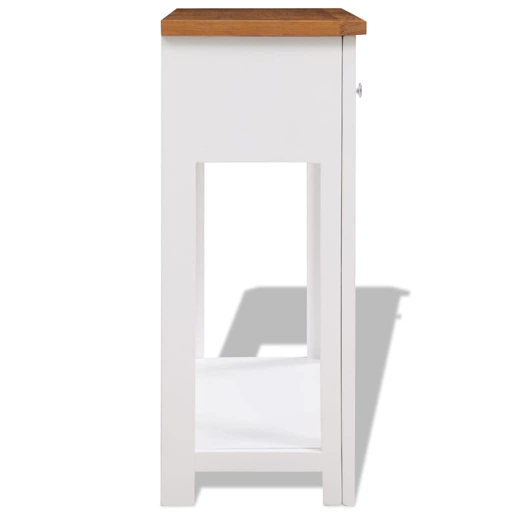 Solid Oak Wood Console Table with Two Drawers and Shelf C261