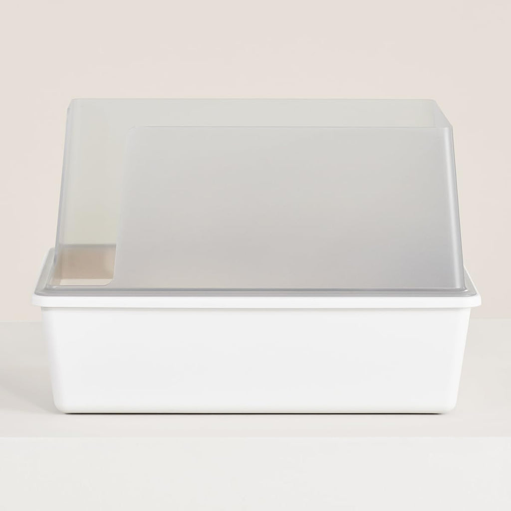 High Sided Cat Litter Box Open Top Anti-Stick Plastic White/Gray X408148
