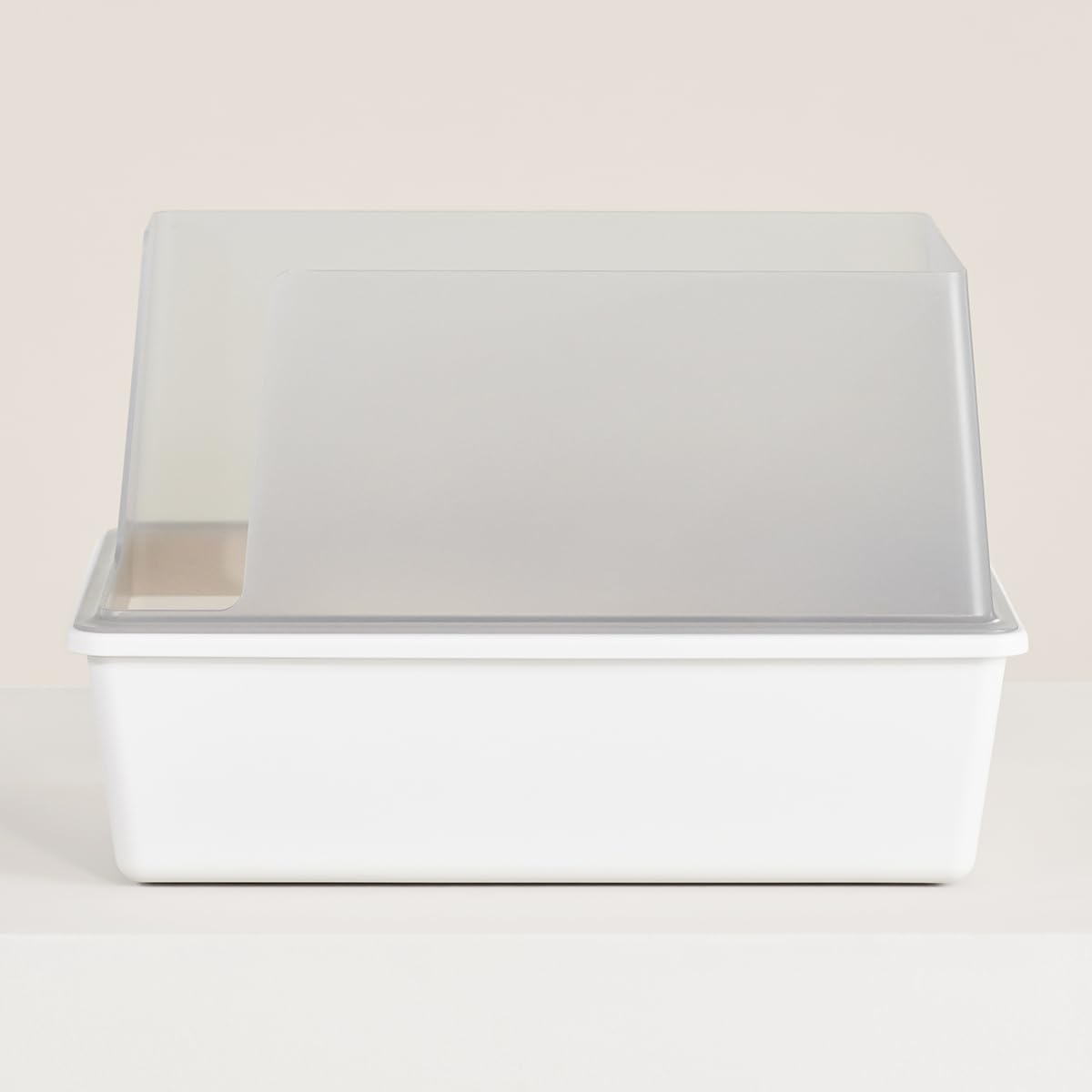 High Sided Cat Litter Box Open Top Anti-Stick Plastic White/Gray X408148