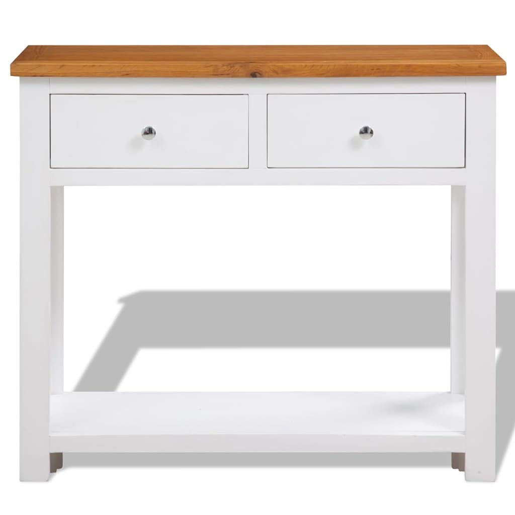Solid Oak Wood Console Table with Two Drawers and Shelf C261