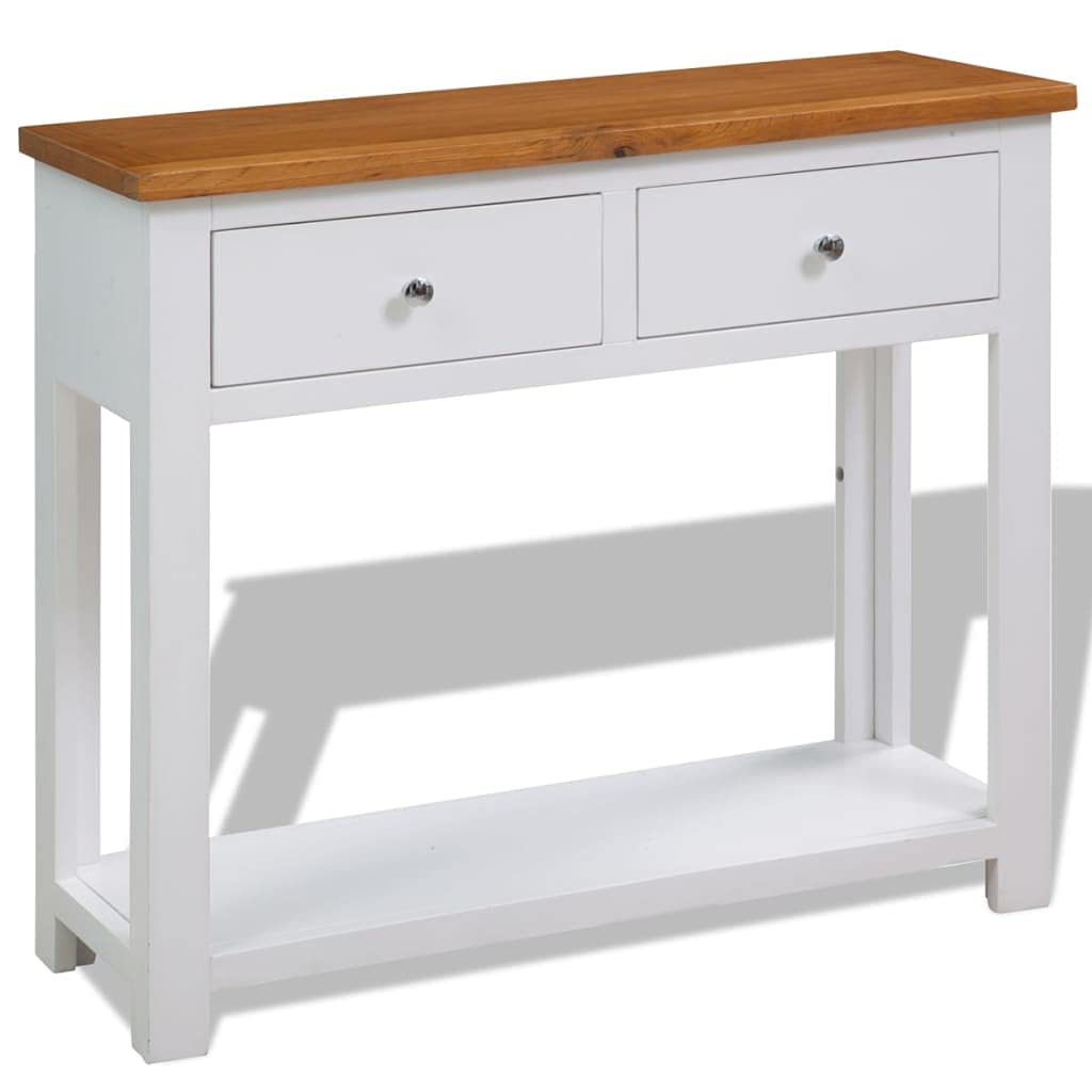 Solid Oak Wood Console Table with Two Drawers and Shelf C261