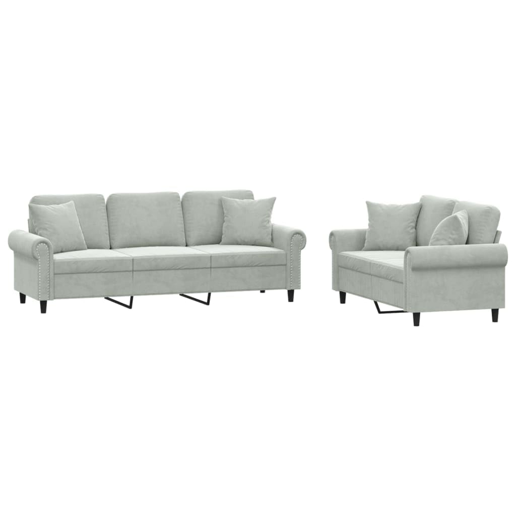 Light Gray Velvet 2 Piece Sofa Set Q17410
