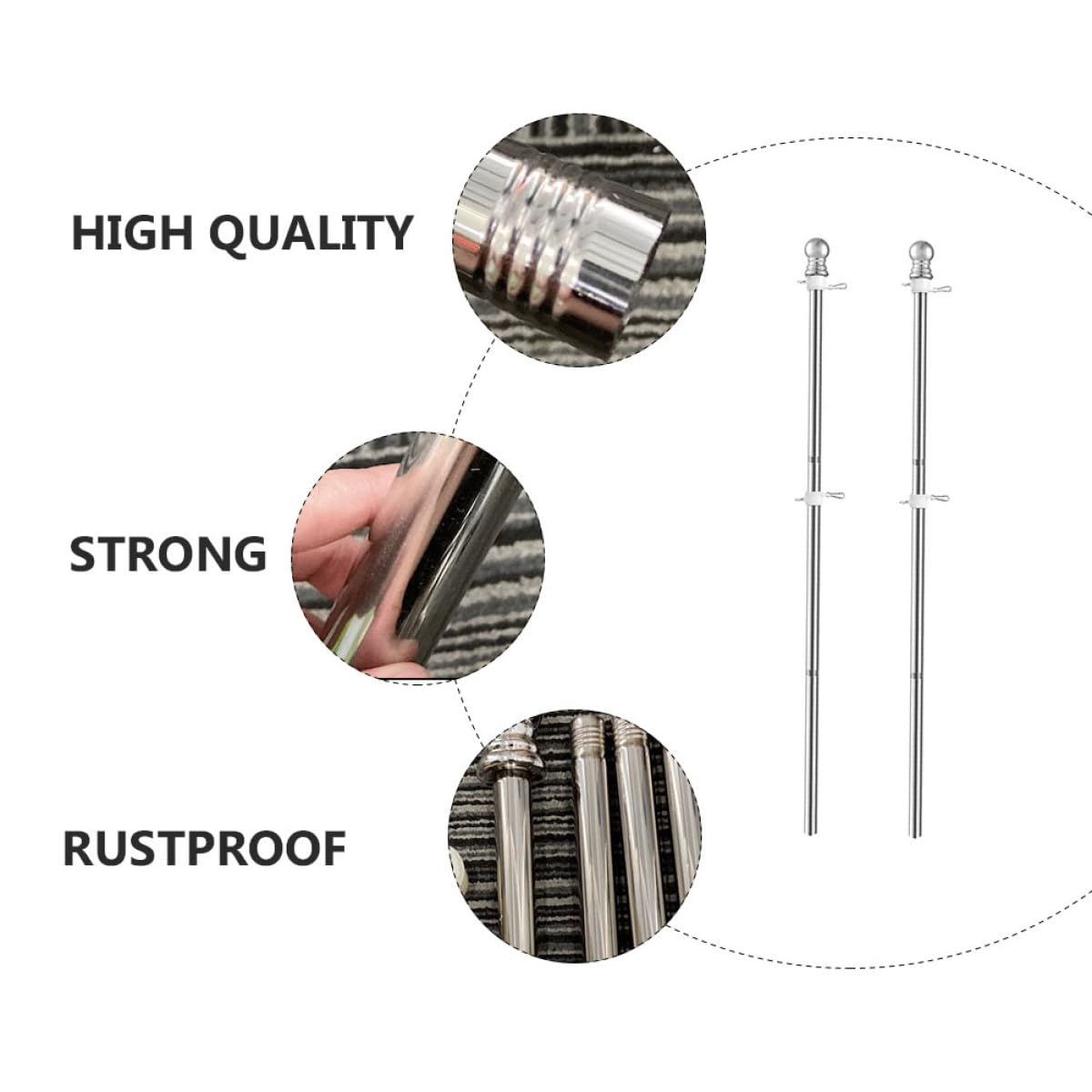 2pcs Stainless Steel Flag Pole Set 1.5m Rustproof G754