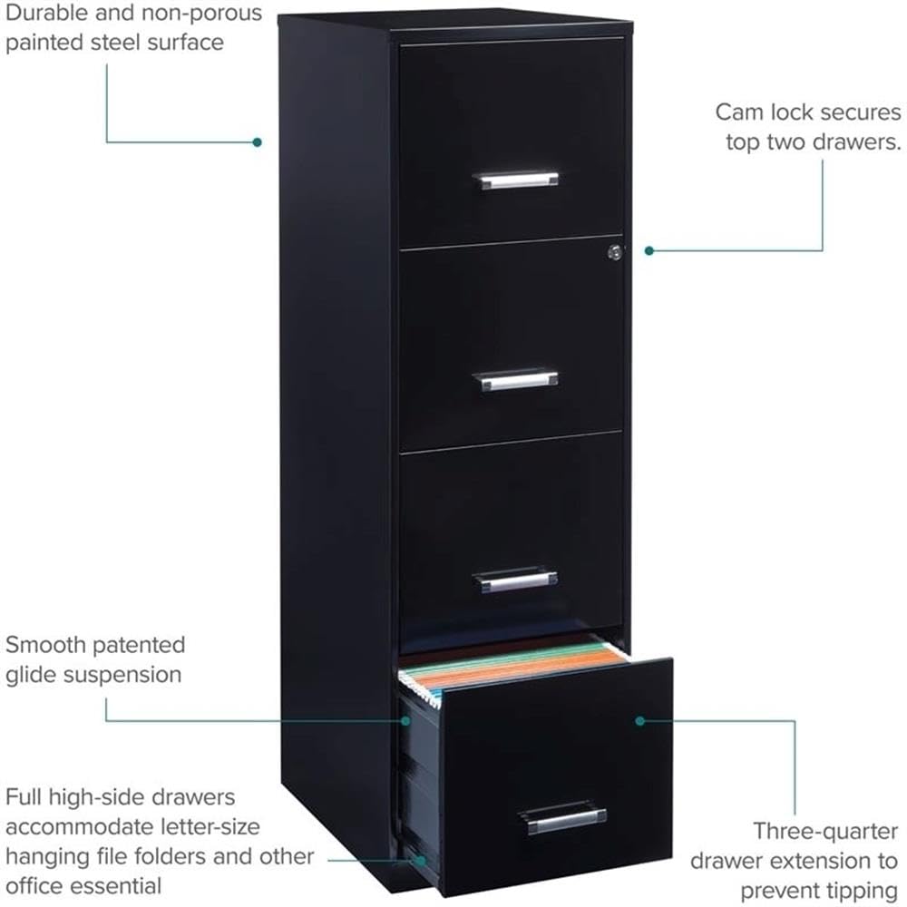 18" Deep 4 Drawer Black Metal Filing Cabinet A400262