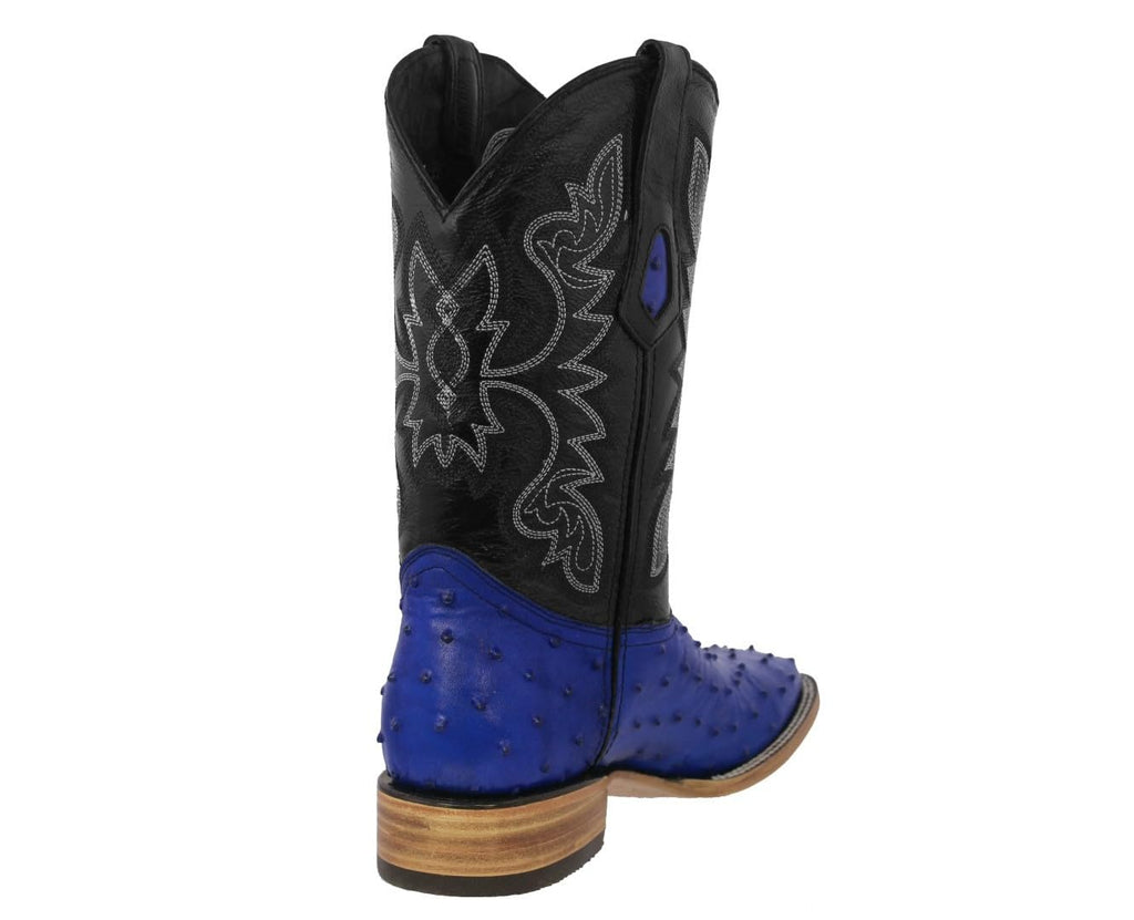 Blue Ostrich Quill Print Leather Square Toe Cowboy Boots Z39091