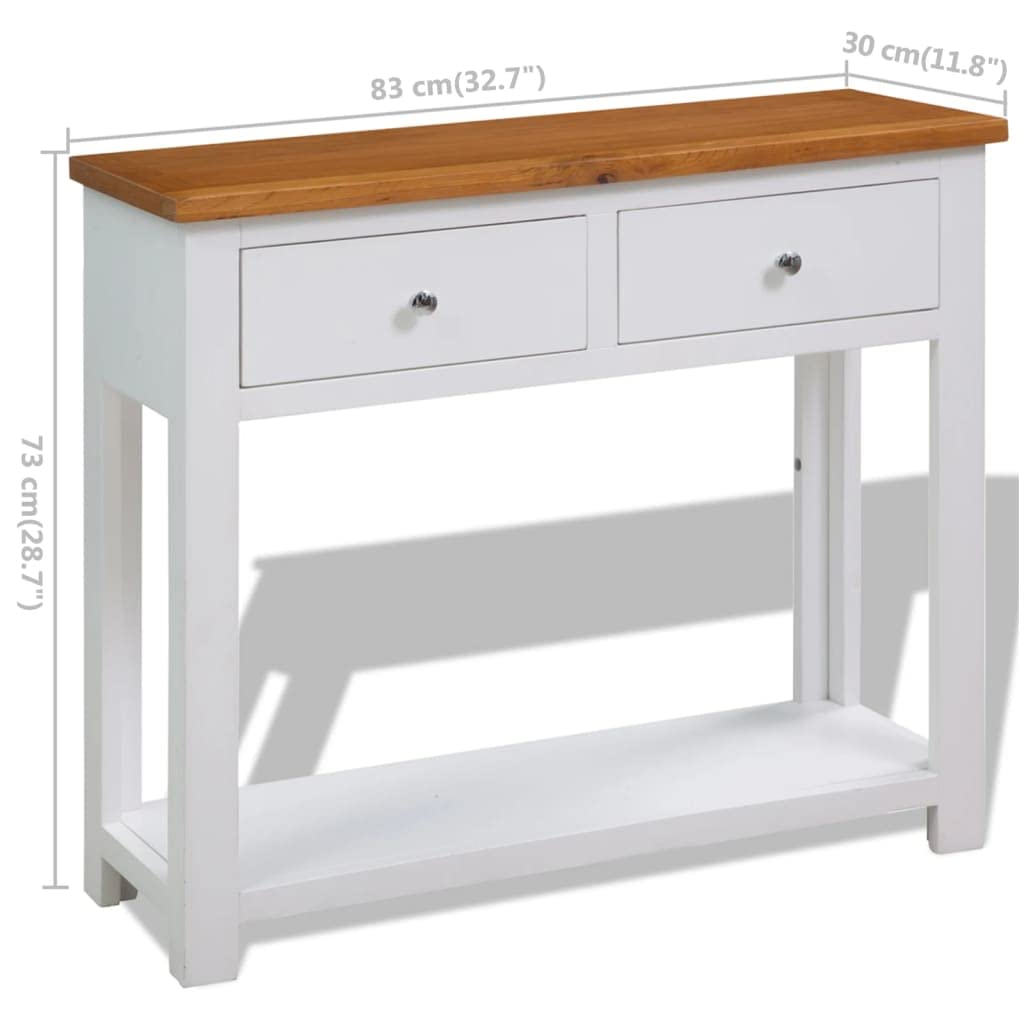 Solid Oak Wood Console Table with Two Drawers and Shelf C261
