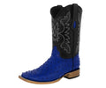 Blue Ostrich Quill Print Leather Square Toe Cowboy Boots Z39091