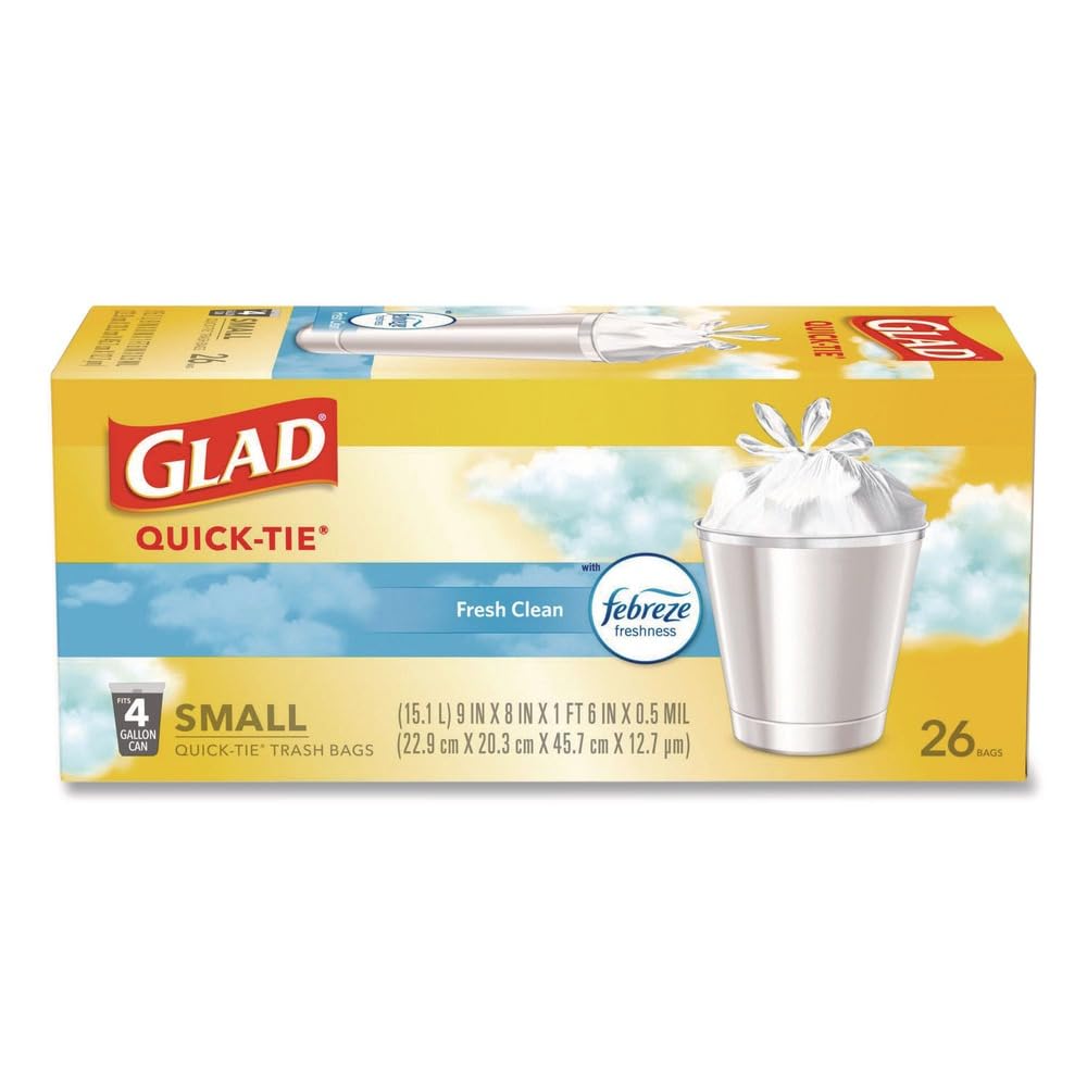 Small Quick-Tie Trash Bags, 4 gal, 0.5 mil, White X186