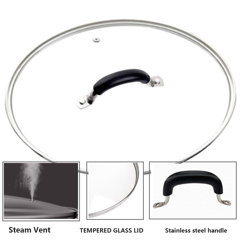 10.25 Inch Tempered Glass Lid with Stainless Steel Handle and Rim I654556
