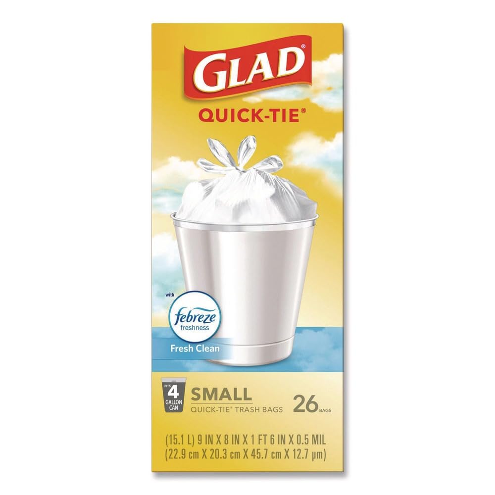 Small Quick-Tie Trash Bags, 4 gal, 0.5 mil, White X186