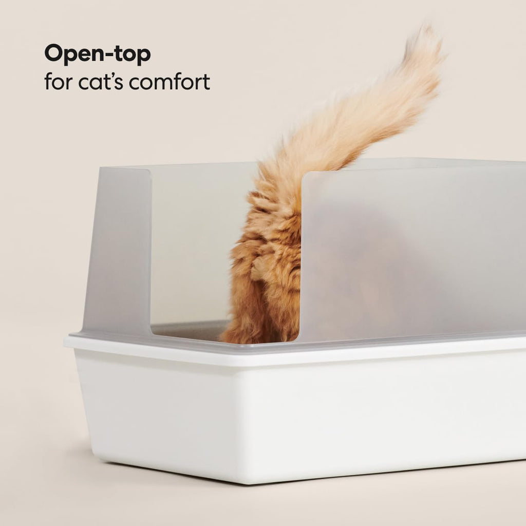 High Sided Cat Litter Box Open Top Anti-Stick Plastic White/Gray X408148