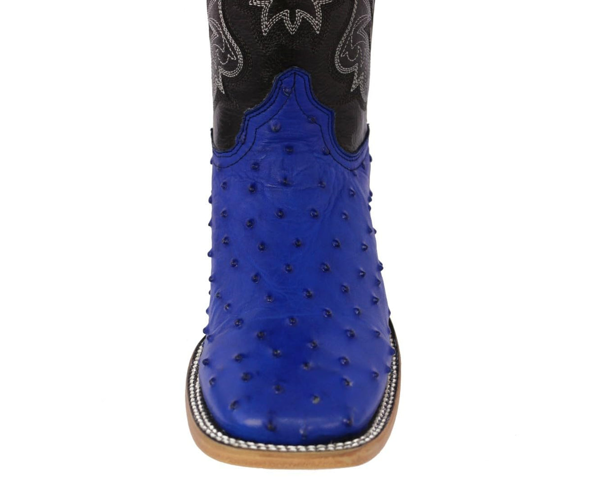 Blue Ostrich Quill Print Leather Square Toe Cowboy Boots Z39091
