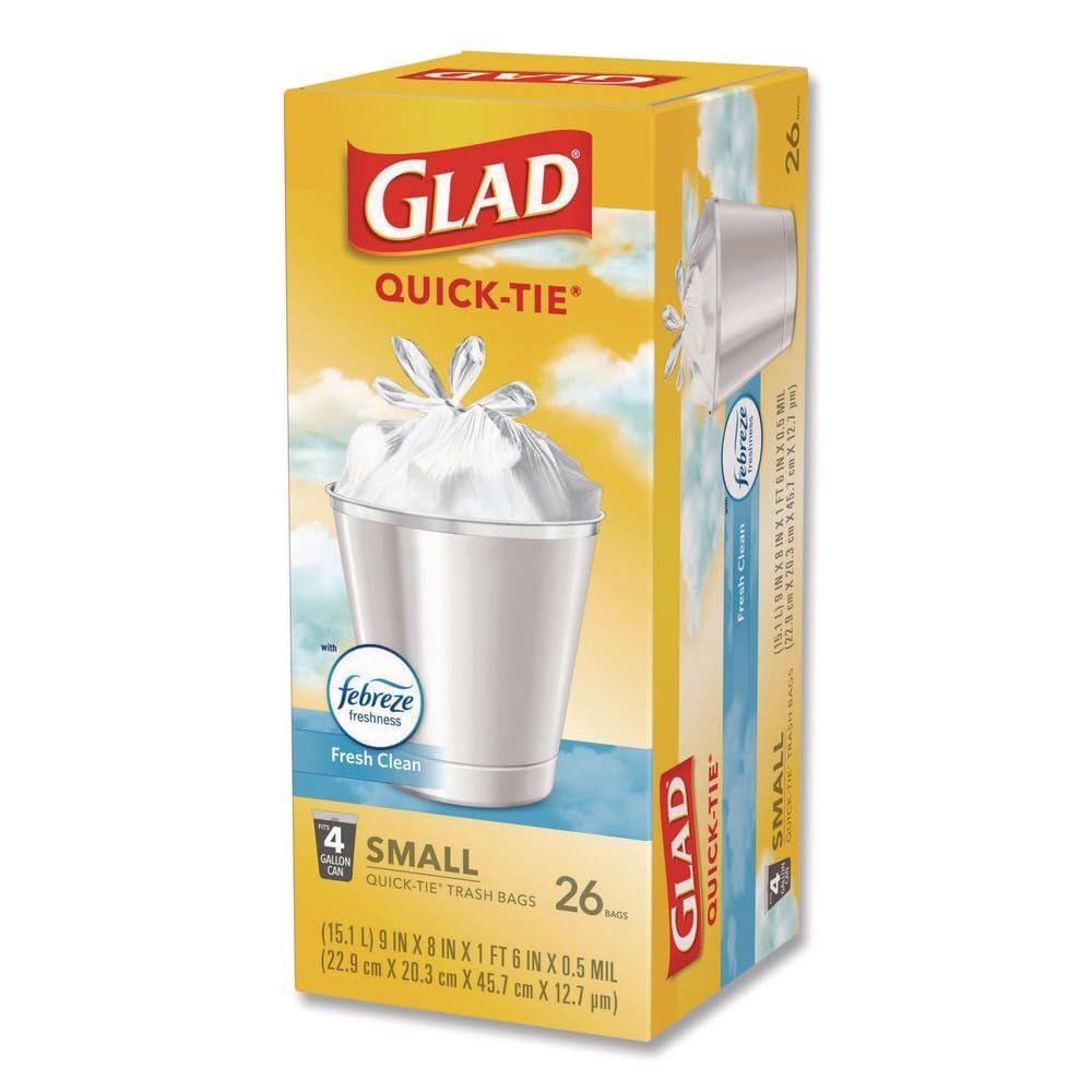 Small Quick-Tie Trash Bags, 4 gal, 0.5 mil, White X186