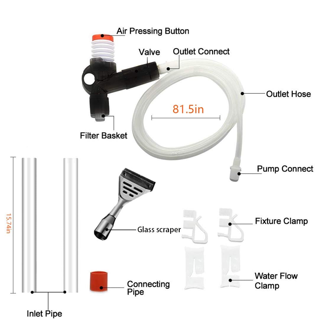 Aquarium Gravel Cleaner Fish Tank Kit Long Nozzle Water Changer BPA Free P315496