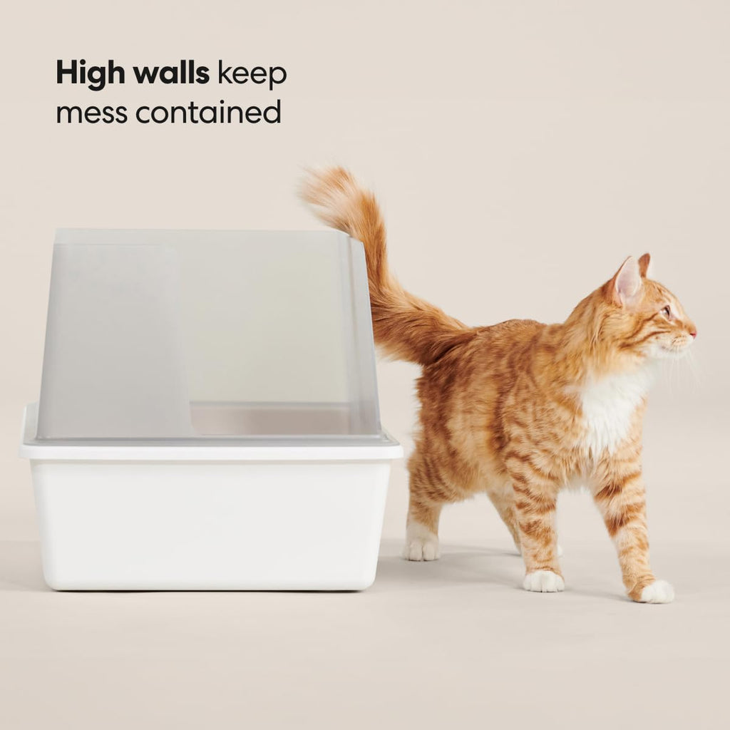 High Sided Cat Litter Box Open Top Anti-Stick Plastic White/Gray X408148