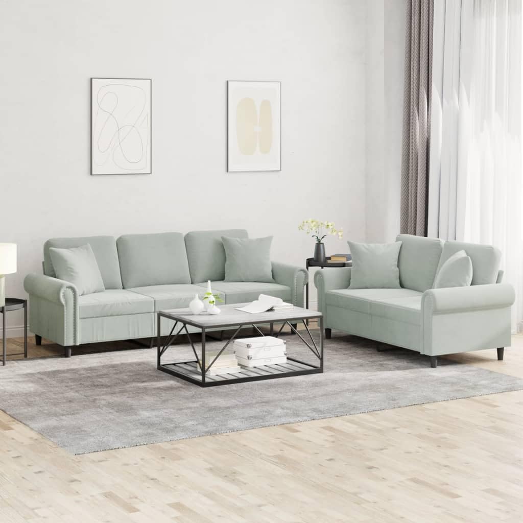 Light Gray Velvet 2 Piece Sofa Set Q17410