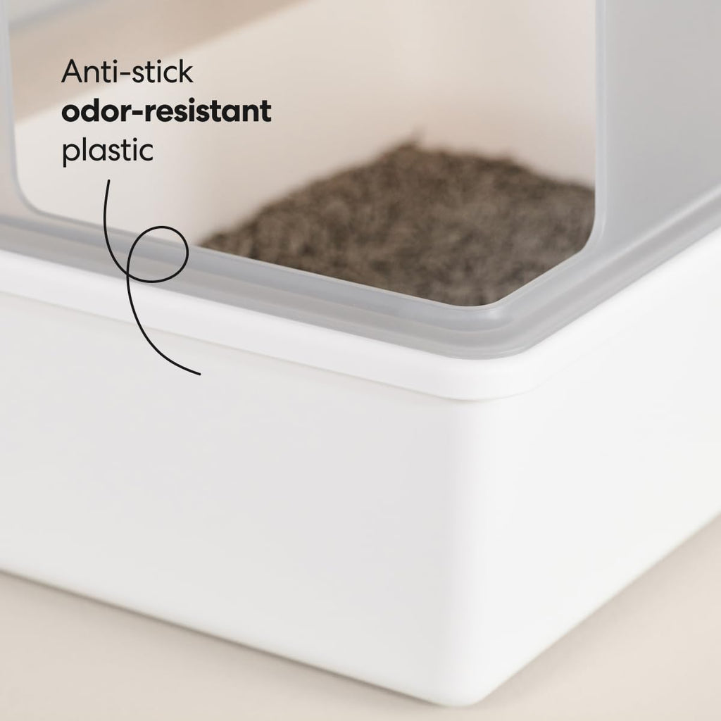 High Sided Cat Litter Box Open Top Anti-Stick Plastic White/Gray X408148