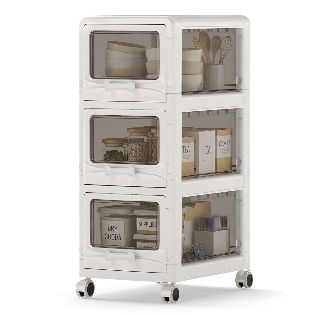 3 Tier Rolling Storage Cart with Drawers D412