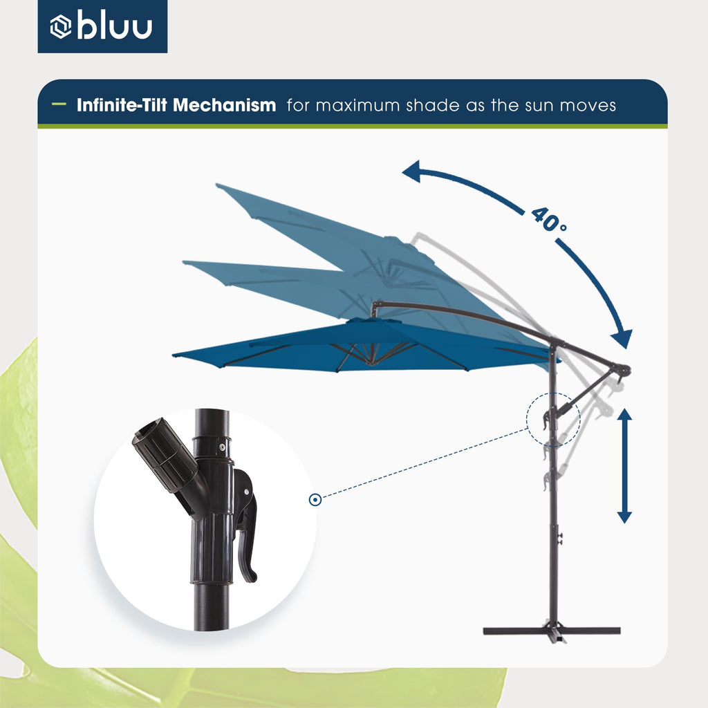 10 FT Patio Offset Umbrella with Infinite Tilt, Crank & Cross Base V506107