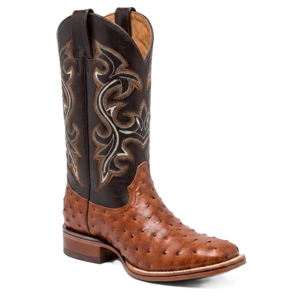 Genuine Cowhide Leather Ostrich Print Square Toe Western Boots R455524