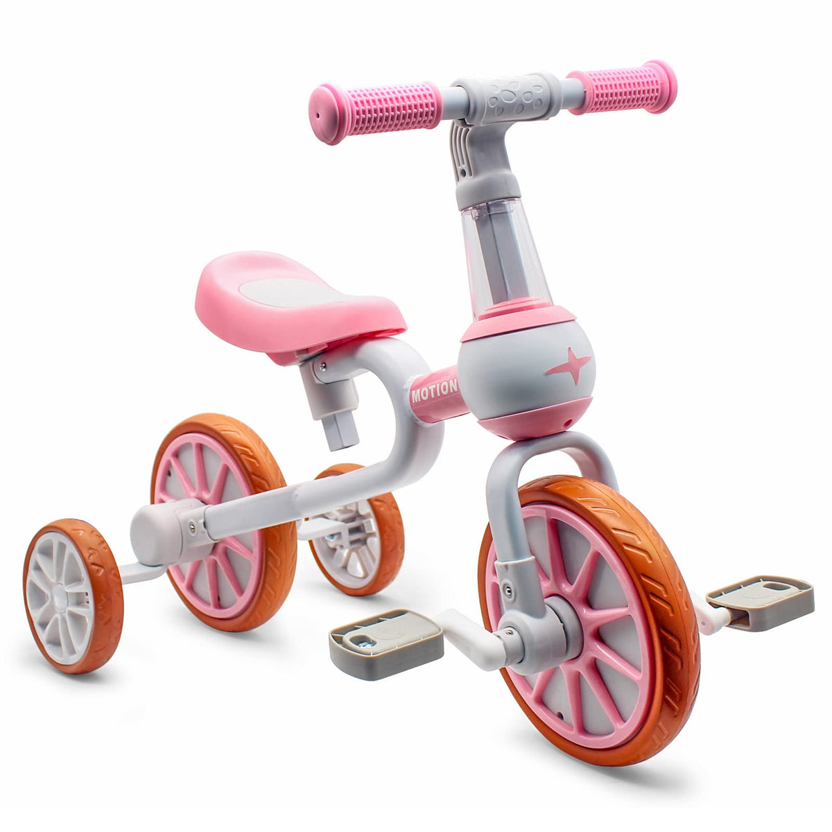 3 in 1 Toddler Bike with Adjustable Seat, Detachable Pedal and Training Wheels, Pink K1224