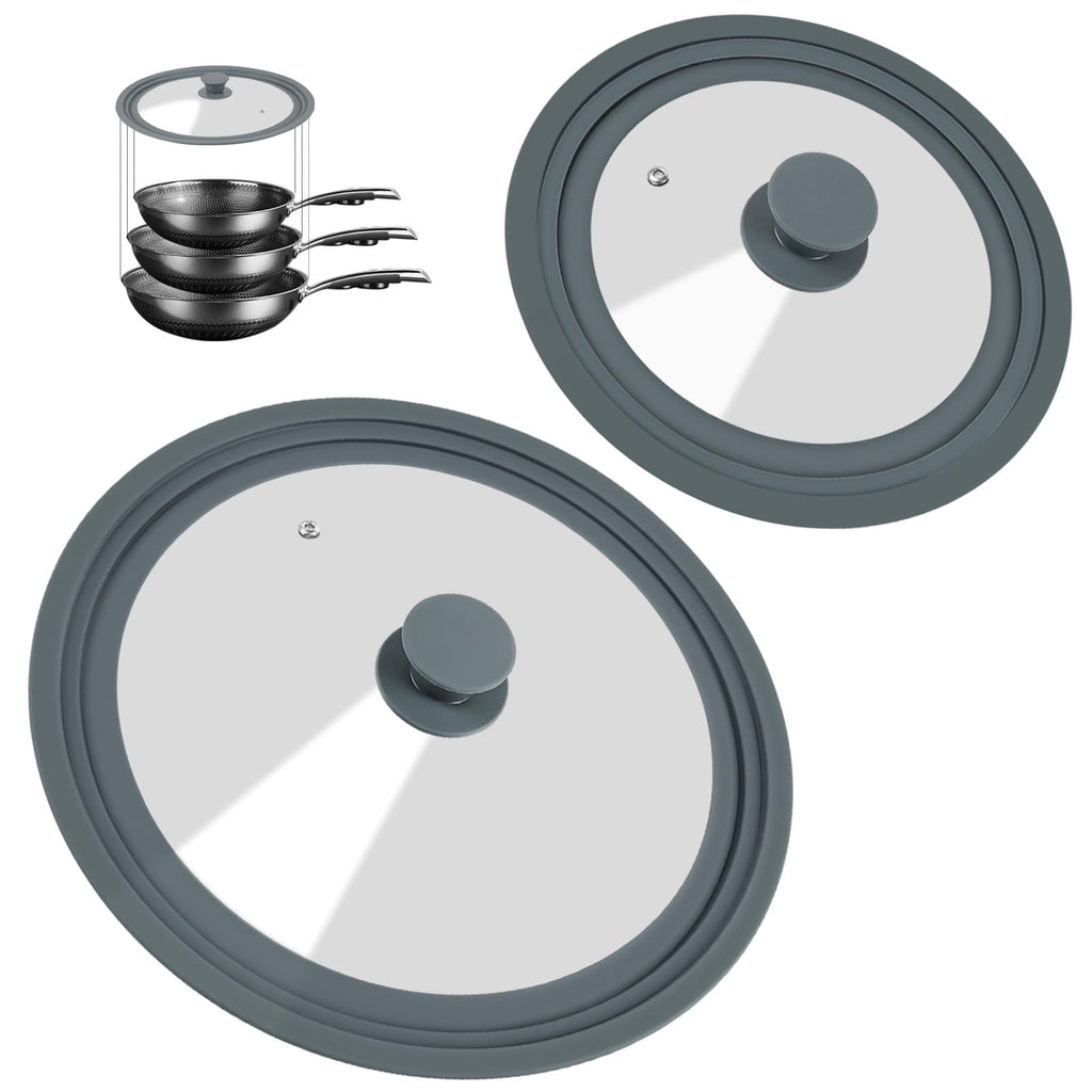 2 Pack Silicone Tempered Glass Universal Lid for Pots Pans and Skillets Q4261
