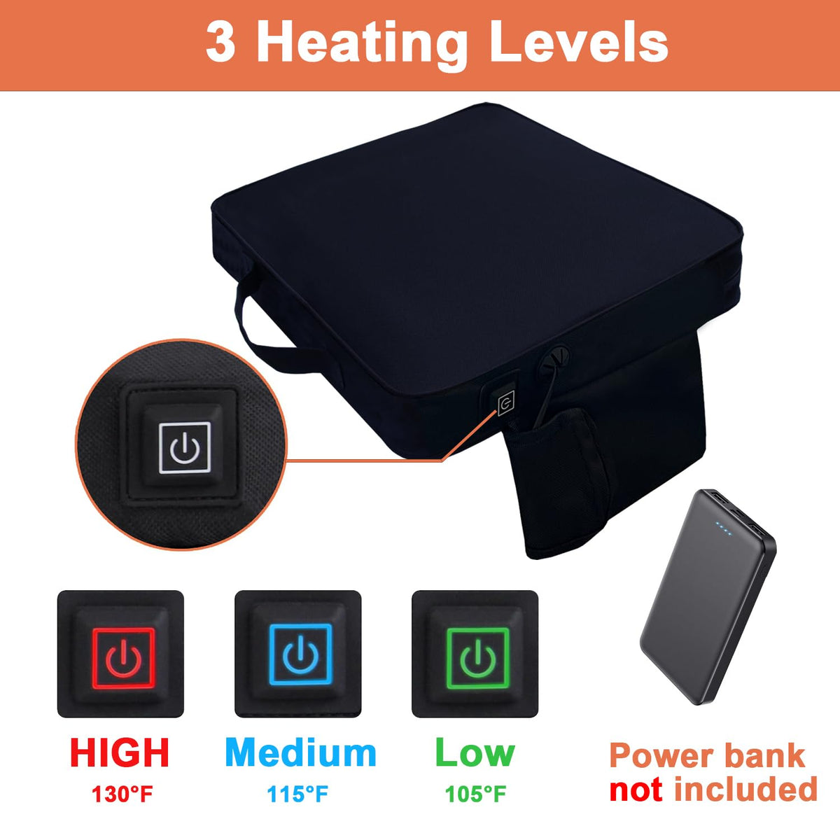 Black 2 Pack Heated Stadium Seat Cushions Y926