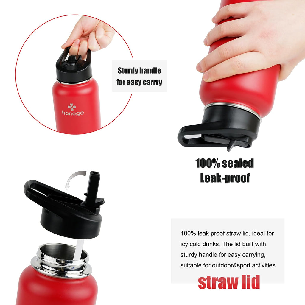 40 oz Double Wall Insulated Stainless Steel Water Bottle with Straw Lid E83673