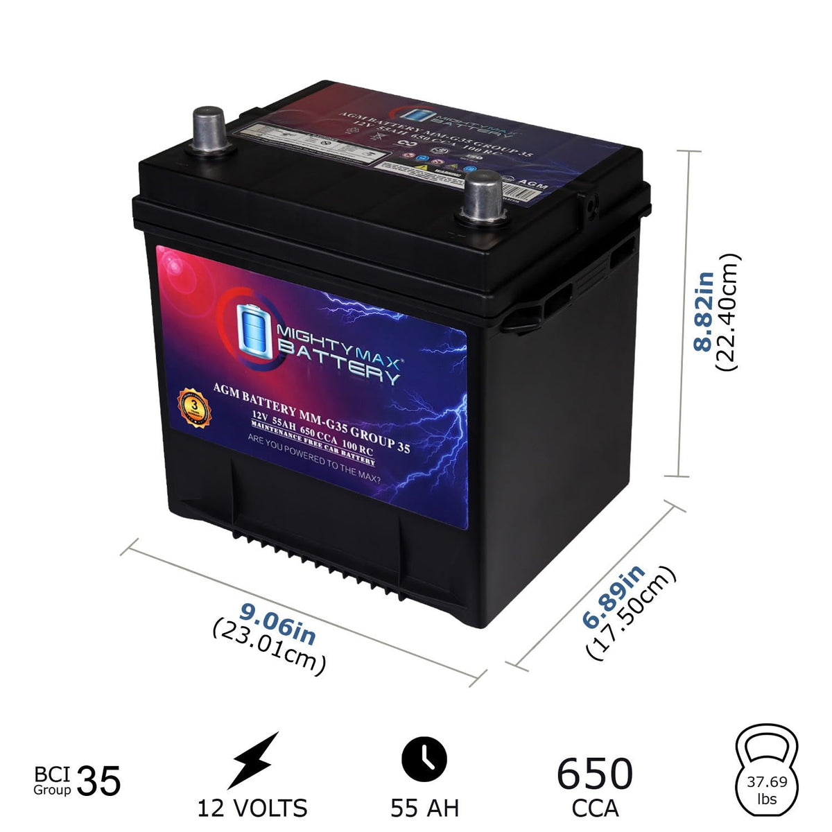 12V 55Ah AGM 650 CCA Battery B1468