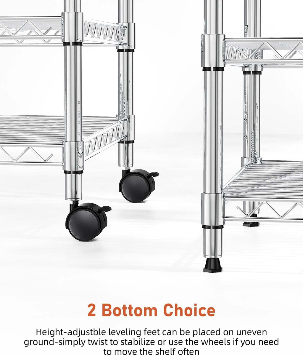 Heavy Duty 3-Shelf Chrome Steel Shelving Unit with Wheels H483