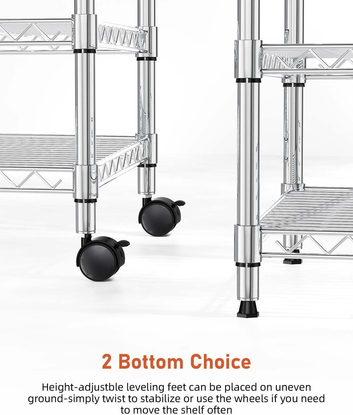 Heavy Duty 3-Shelf Chrome Steel Shelving Unit with Wheels H483