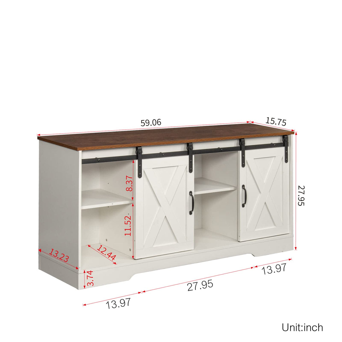 65 Inch TV Stand with Sliding Barn Doors and Storage Cabinets F222472