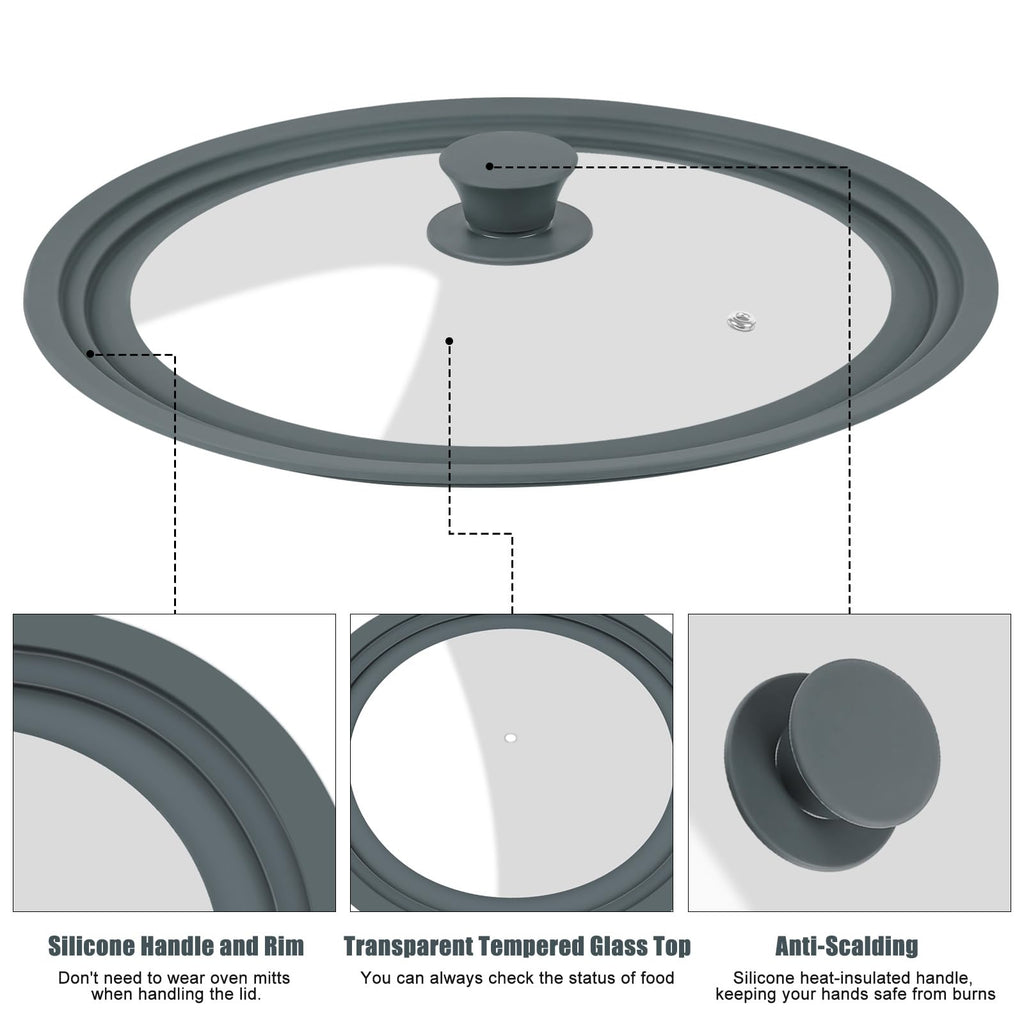2 Pack Silicone Tempered Glass Universal Lid for Pots Pans and Skillets Q4261