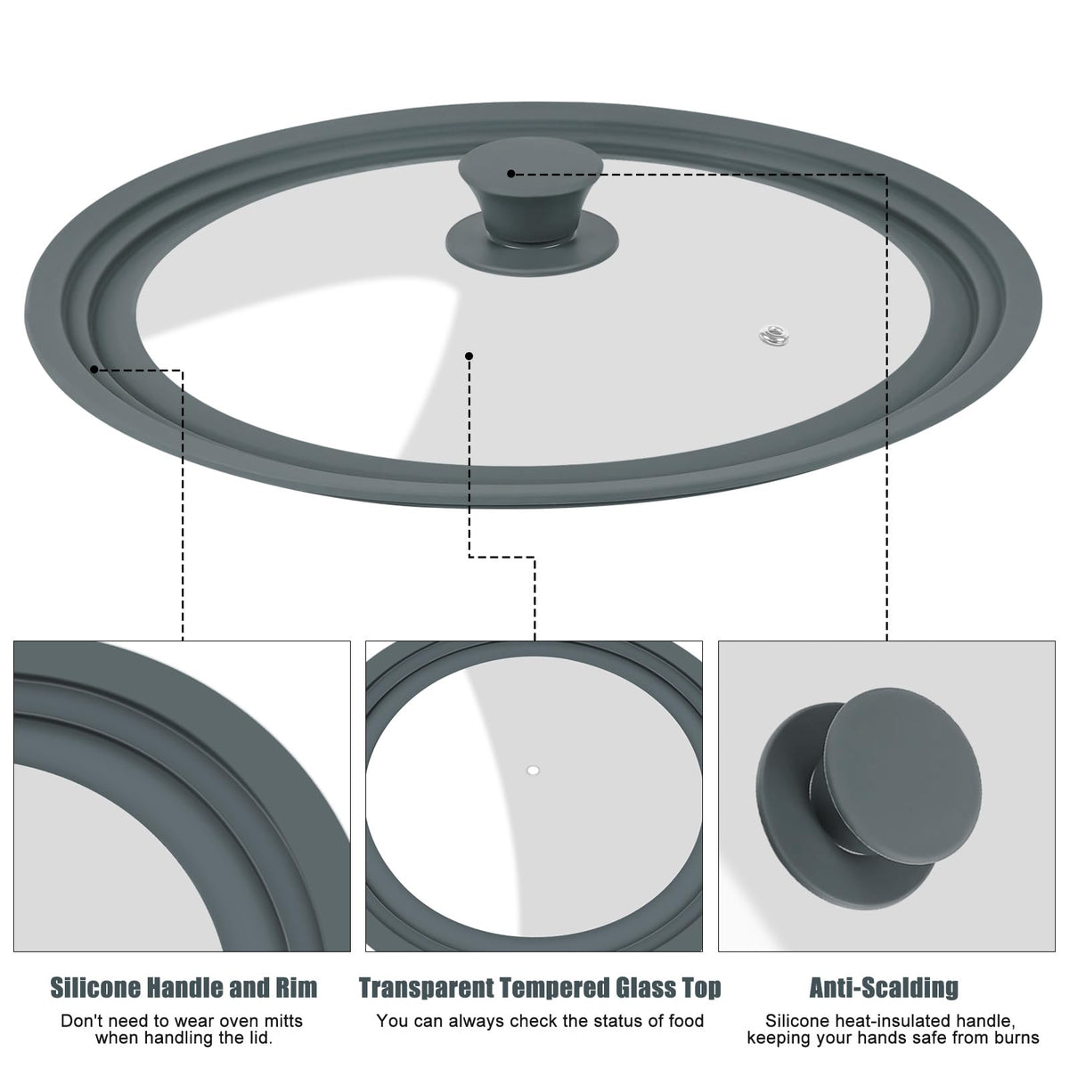 2 Pack Silicone Tempered Glass Universal Lid for Pots Pans and Skillets Q4261