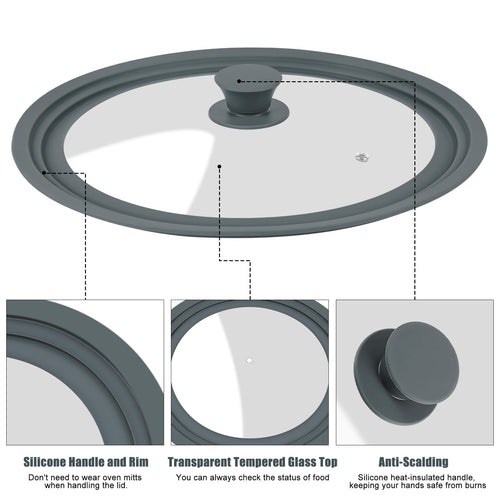 2 Pack Silicone Tempered Glass Universal Lid for Pots Pans and Skillets Q4261