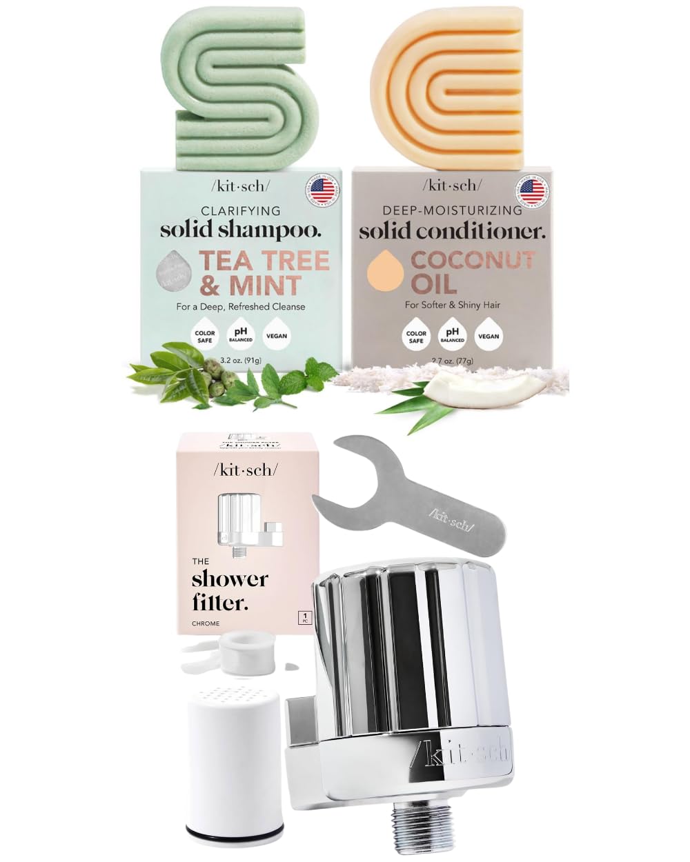 Tea Tree Shampoo + Coconut Oil Conditioner and Shower Filter Bundle Q8277