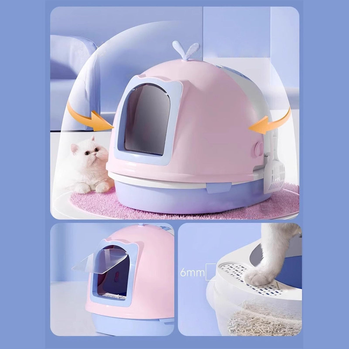Covered Top Entry Cat Litter Box with Scoop E2796