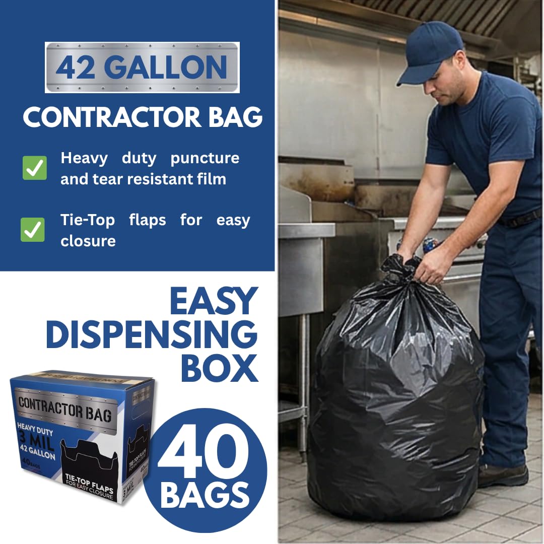 42 Gallon Black Contractor Garbage Bag, 40 Count V639383