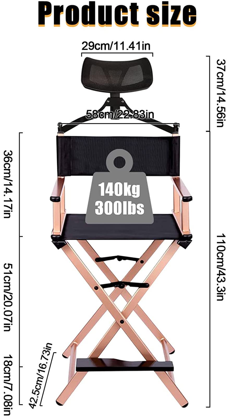 31 Inch Tall Aluminum Director Chair with Headrest and Footrest G677136