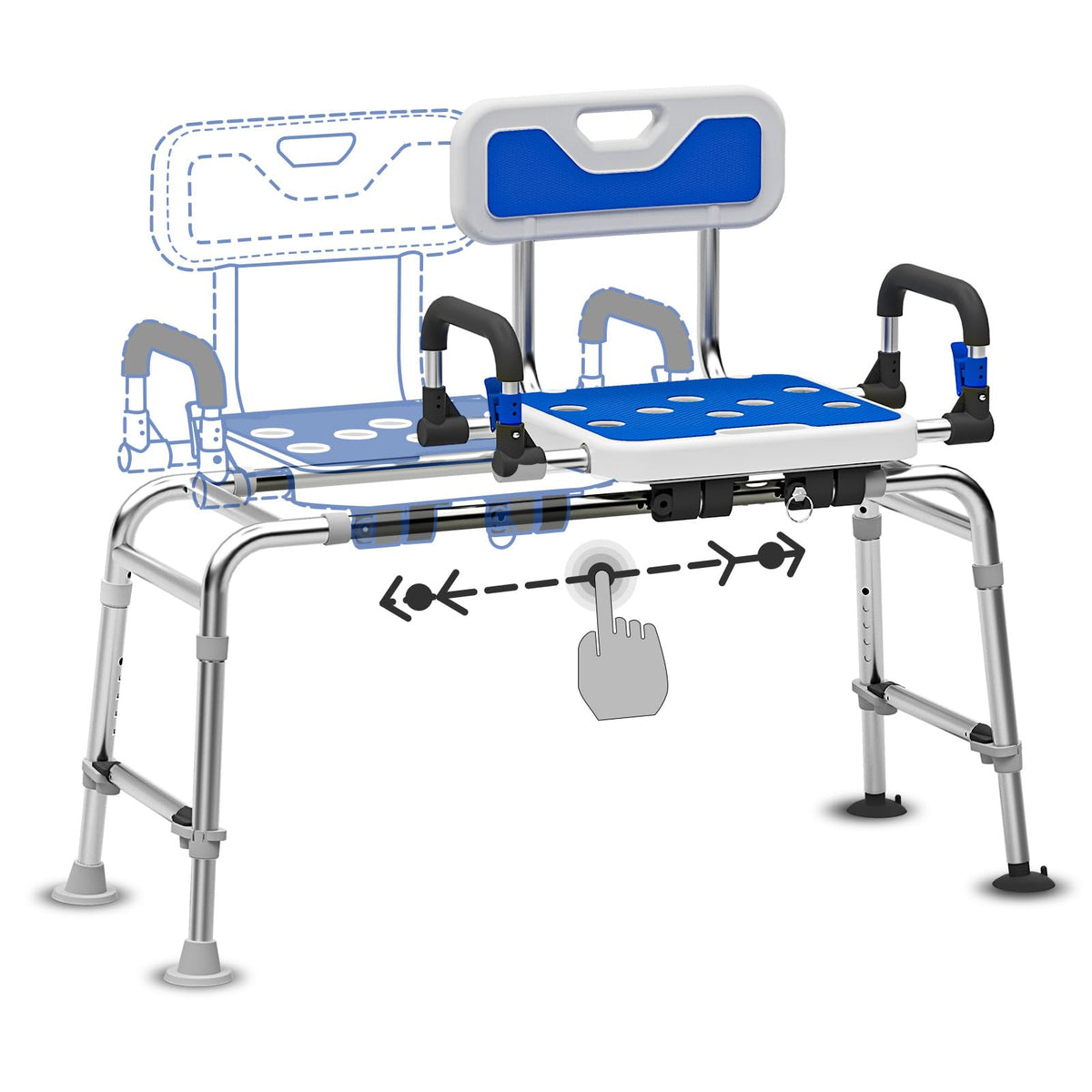 Sliding Shower Chair with Arms and Back, 500lbs Non Slip Aluminum Adjustable Height E67358