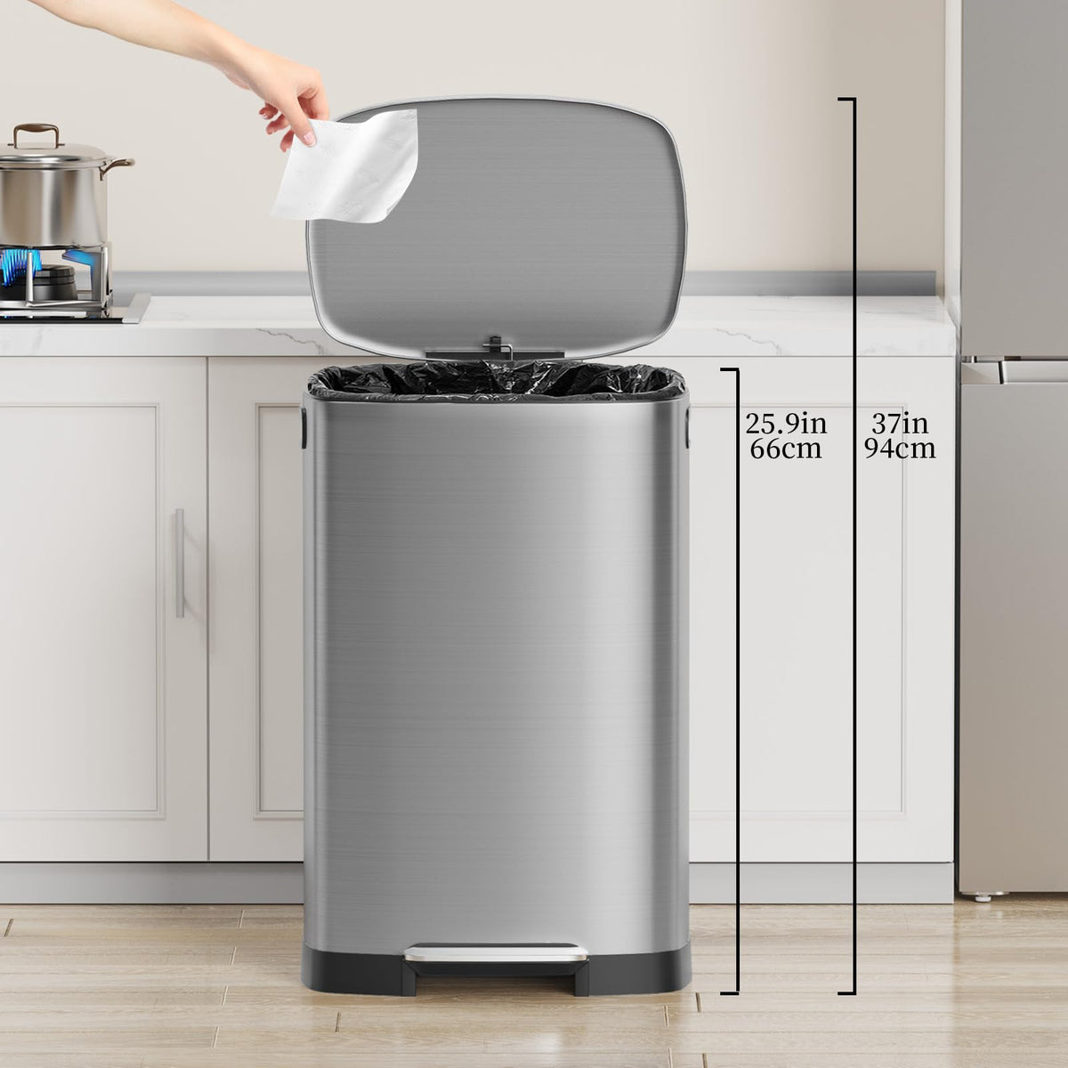 13 Gallon Fingerprint Proof Stainless Steel Trash Can with Lid T679355