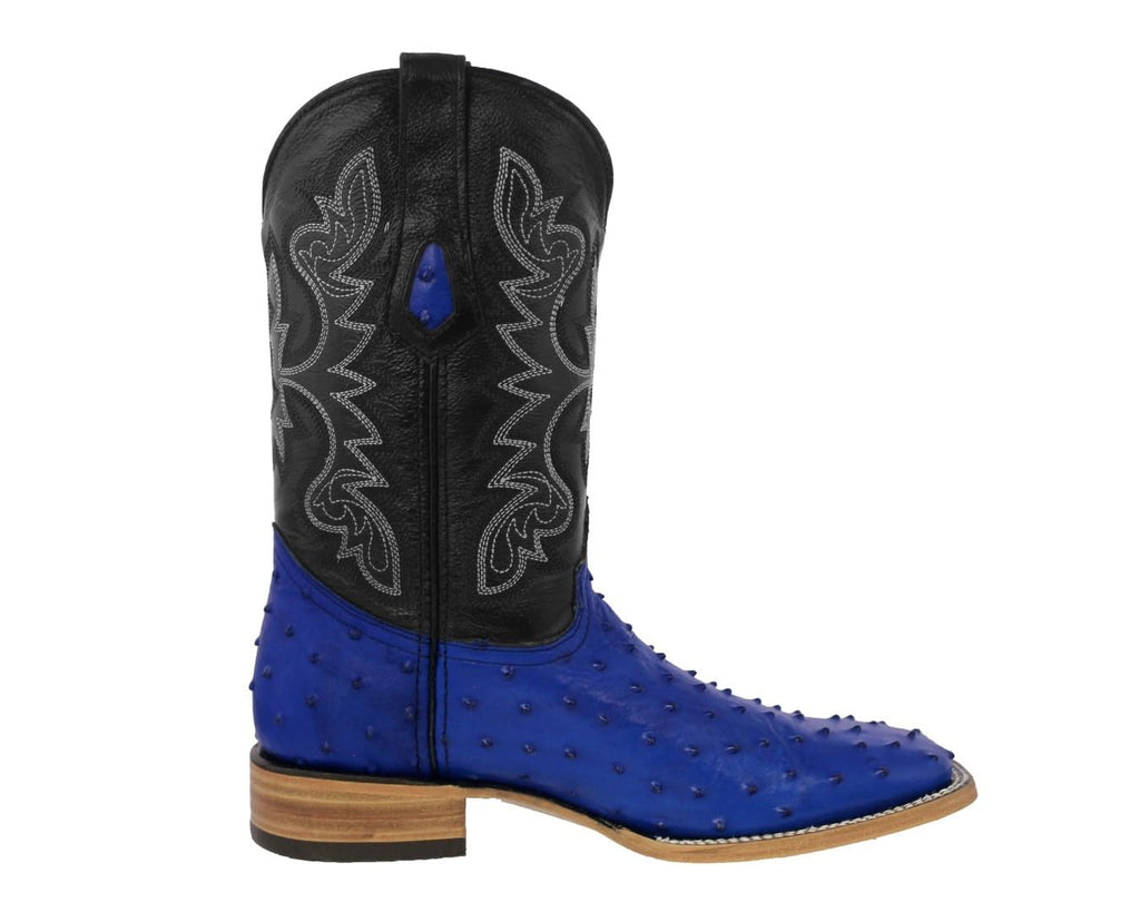 Blue Ostrich Quill Print Leather Square Toe Cowboy Boots Z39091