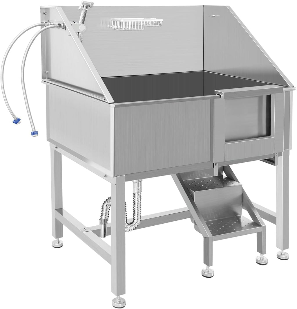 38" Stainless Steel Dog Grooming Tub with Stairs R50690