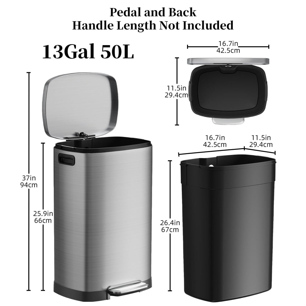 13 Gallon Fingerprint Proof Stainless Steel Trash Can with Lid T679355