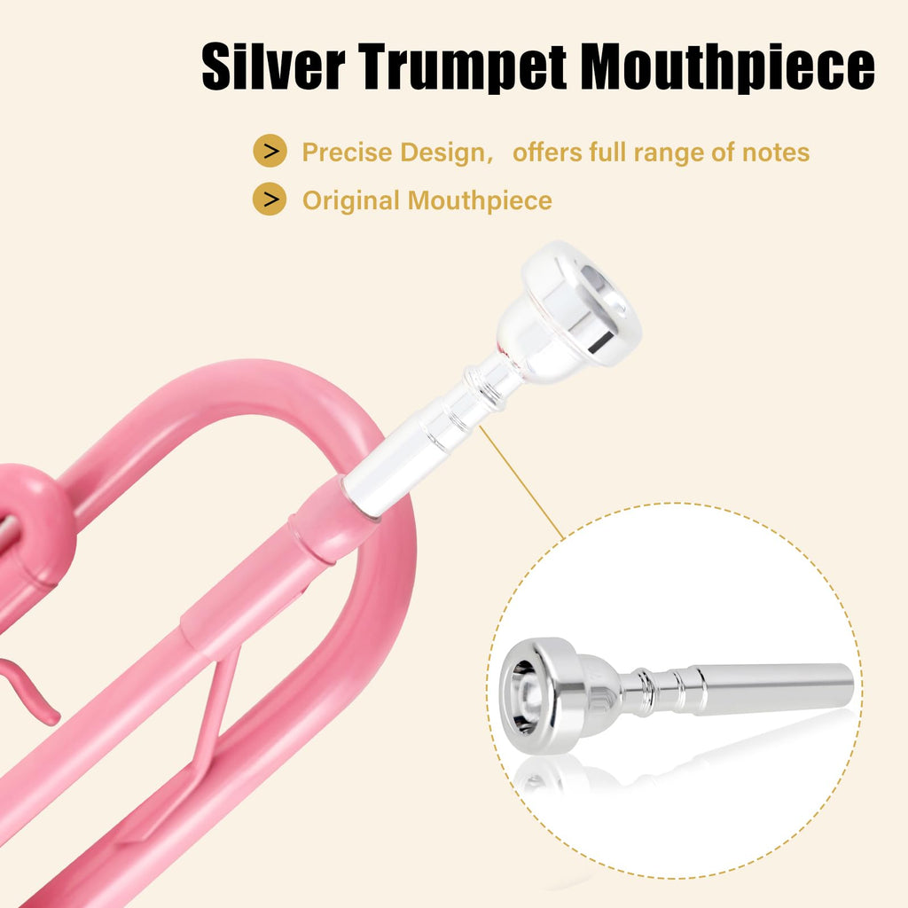 Bb Standard Trumpet Set with Hard Case, 7C Mouthpiece, Gloves (Pink) E3185