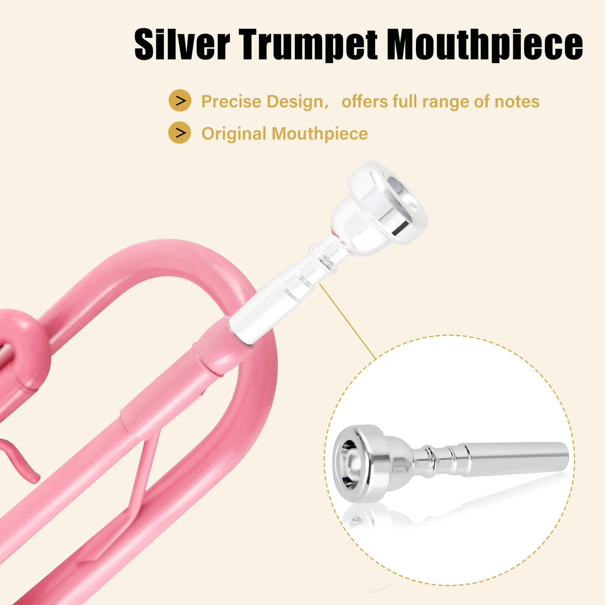 Bb Standard Trumpet Set with Hard Case, 7C Mouthpiece, Gloves (Pink) E3185