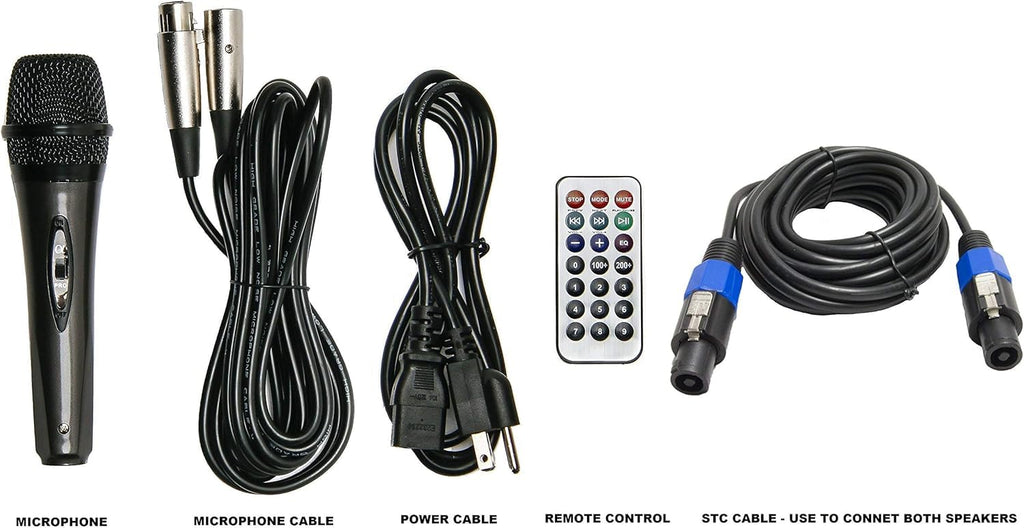 10" Powered 1000W DJ Speakers with Bluetooth USB SD Card AUX MP3 FM Radio PA System LED Lights Karaoke Mic E9915