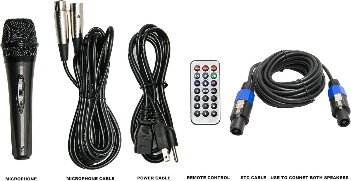 10" Powered 1000W DJ Speakers with Bluetooth USB SD Card AUX MP3 FM Radio PA System LED Lights Karaoke Mic E9915