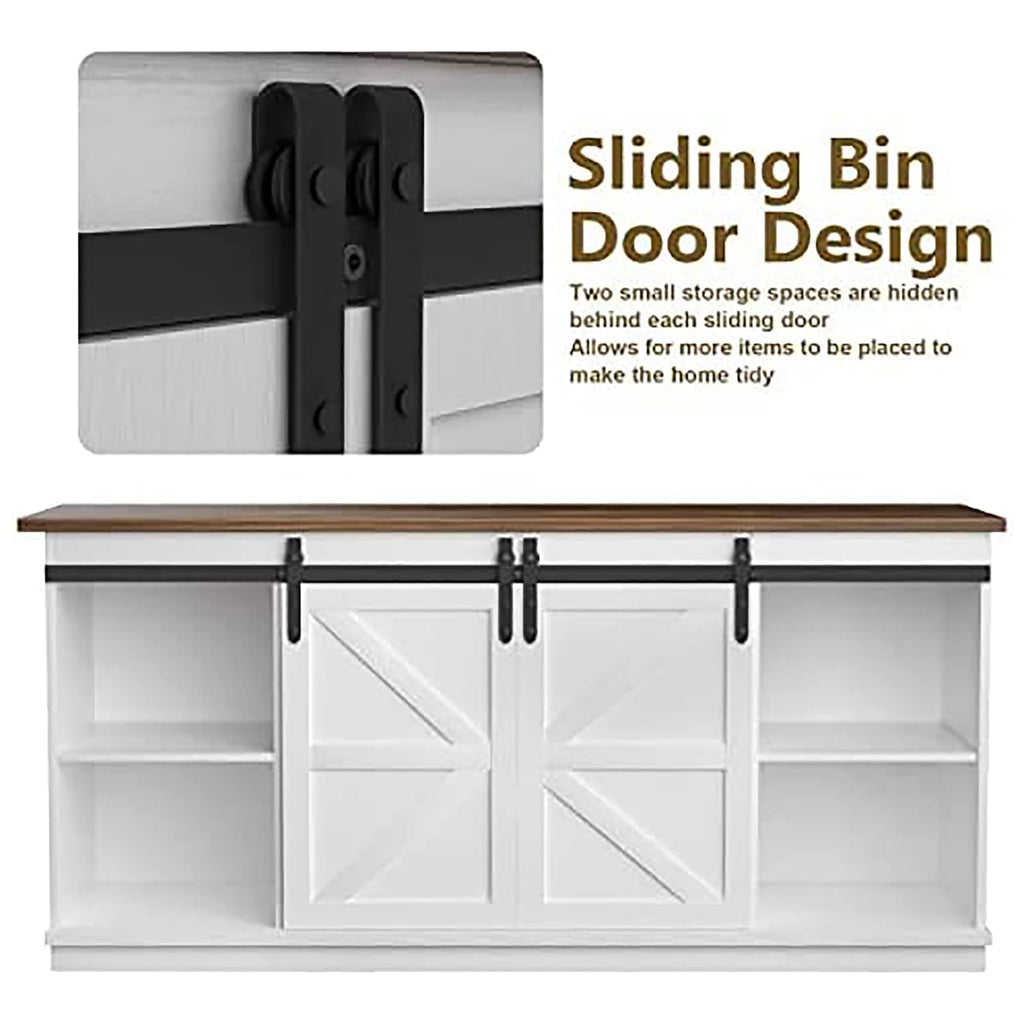 65 Inch TV Stand with Sliding Barn Doors and Storage Cabinets F222472