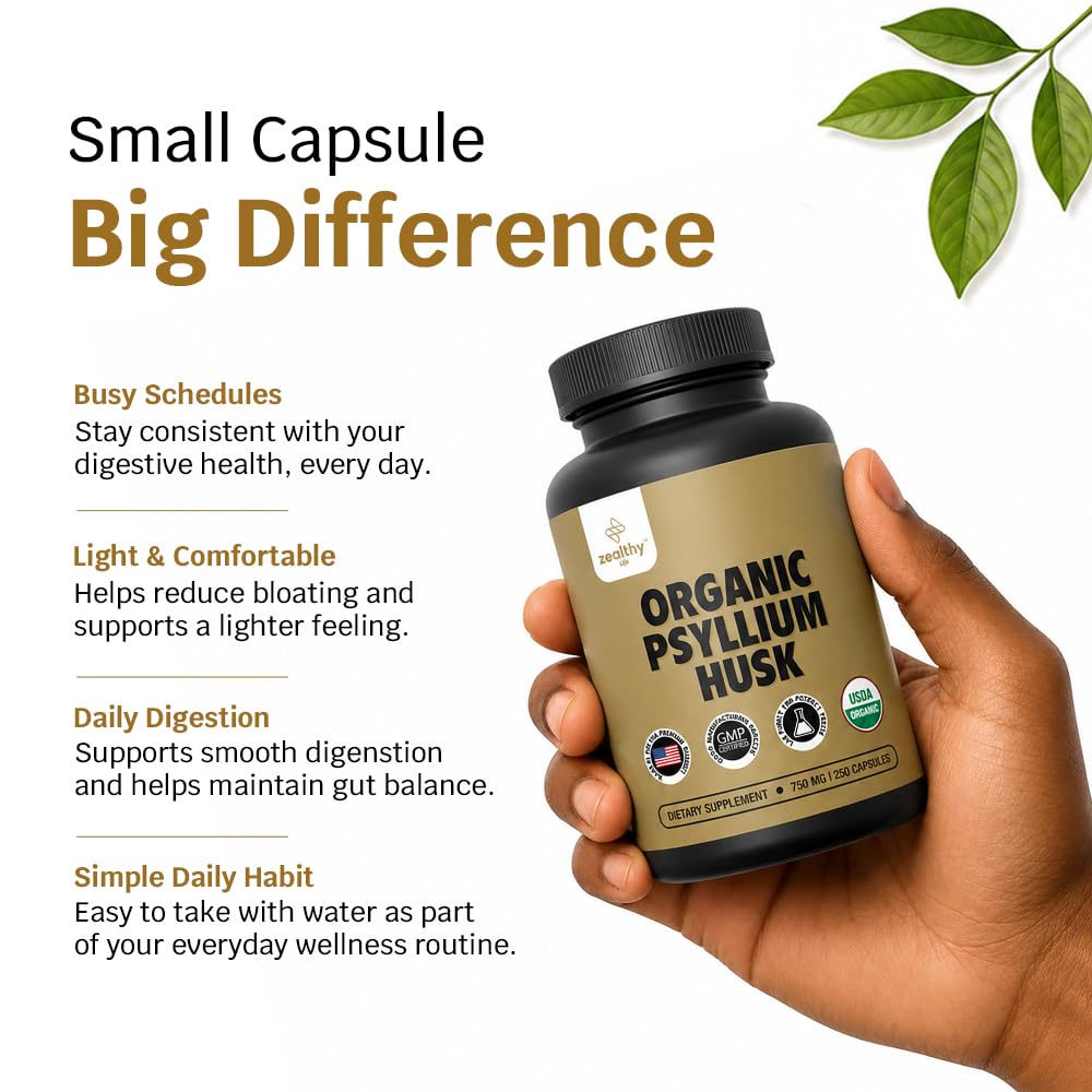 Organic Psyllium Husk Capsules 750 mg Fiber Supplement 250 Capsules Pack of 2 I293